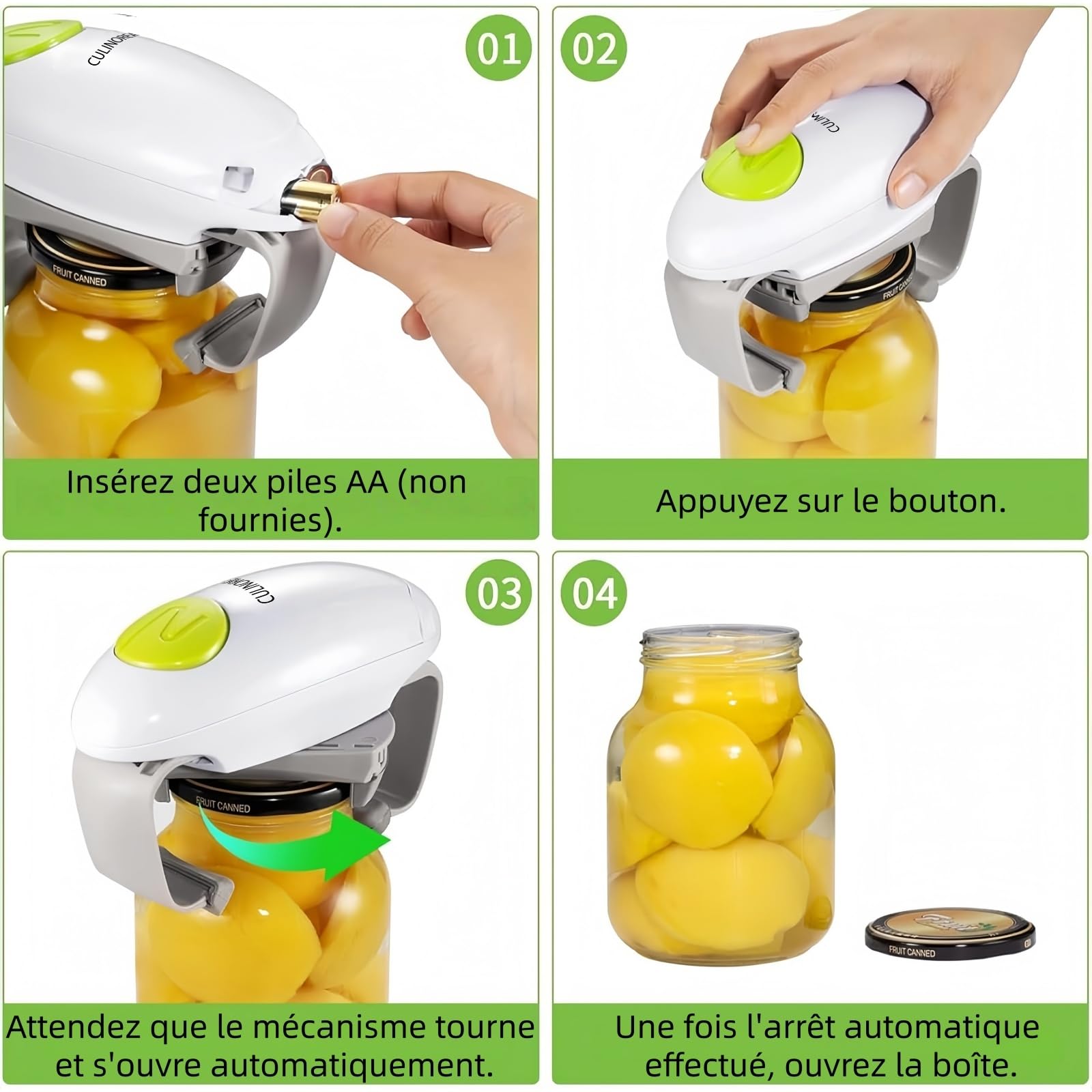 Ouvre-boîte électrique - Pour bocaux scellés - Moins d'efforts pour ouvrir - Ouvre boîte automatique - Démarrage un clic
