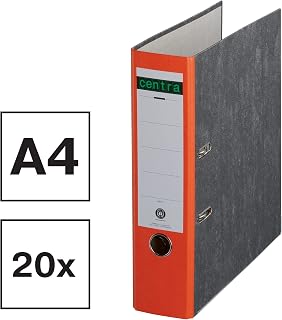 Centra Standard-Ordner, Wolkenmarmor, 20er Pack, Recycling, Blauer Engel, LGA Zertifikat, A4, 8 cm breit, bis zu 600 Blatt (80 g/m²), Kantenschutz, Griffloch, orange, 220126