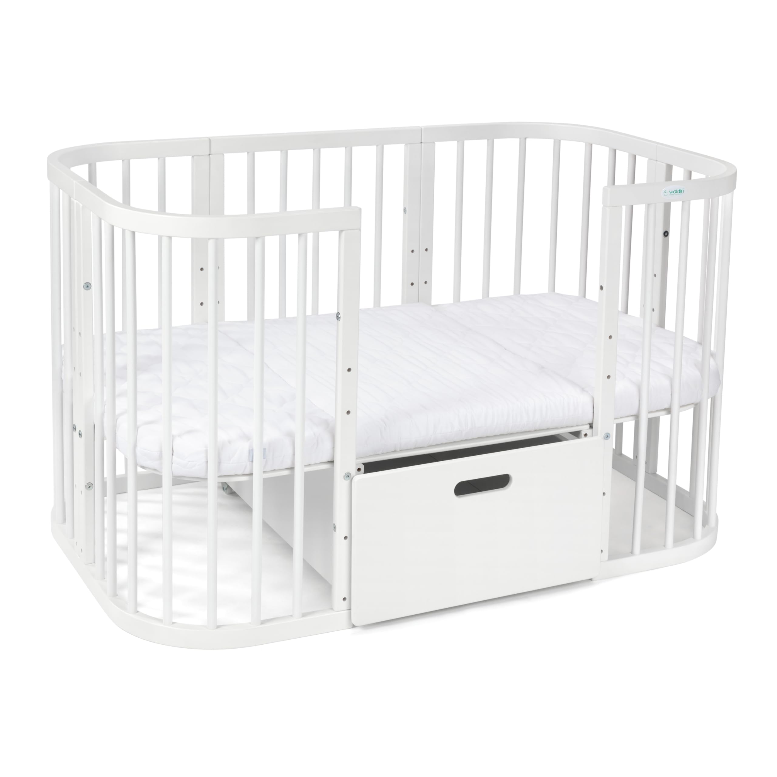 waldin Schublade für 7in1 Babybett ohne Bett, Weiß | Schafft Zusätzlichen Stauraum unter Ihrem 7in1 Bett, Passend für Klassische und Ovale Modelle ohne Bett