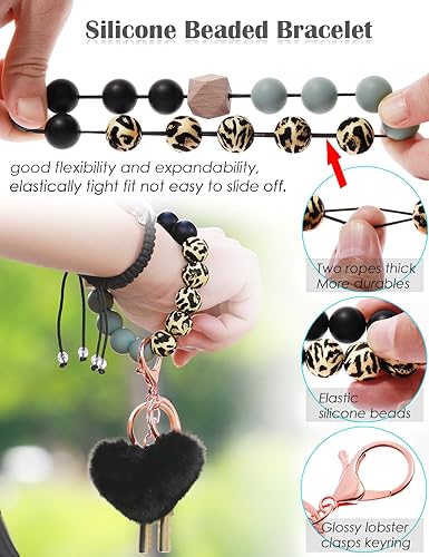 Miniatura 6 de Llavero pulsera de silicona con cuentas lindo llavero para mujer, puede colgar cartera, llaveros para mujeres para llaves de coche