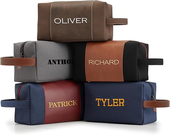Personalized Gifts for Men - Embroidered Custom Toiletry Bags for Men, 4 Canvas & Leatherette Colors & 10 Thread Colors - Groomsmen Gifts