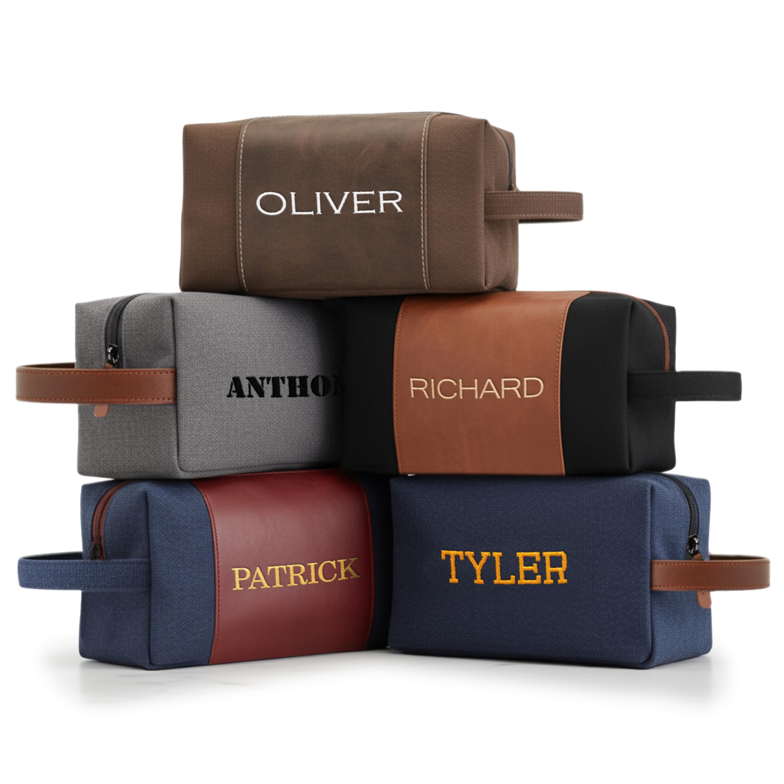 Personalized Gifts for Men - Embroidered Custom Toiletry Bags for Men, 4 Canvas & Leatherette Colors & 10 Thread Colors - Groomsmen Gifts