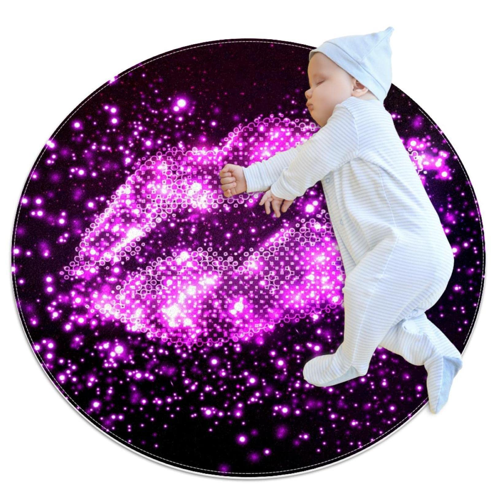 Tapis violet antidérapant brillant rond 1m pour salle de bain