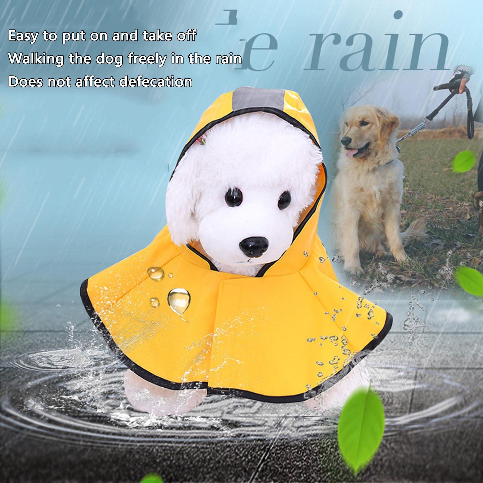 JUSHZ Impermeabile Cane Impermeabile per Cani Taglia Grande Taglia Media Taglia Piccola Poncho con Cappuccio Striscia Riflettente (S,Yellow)