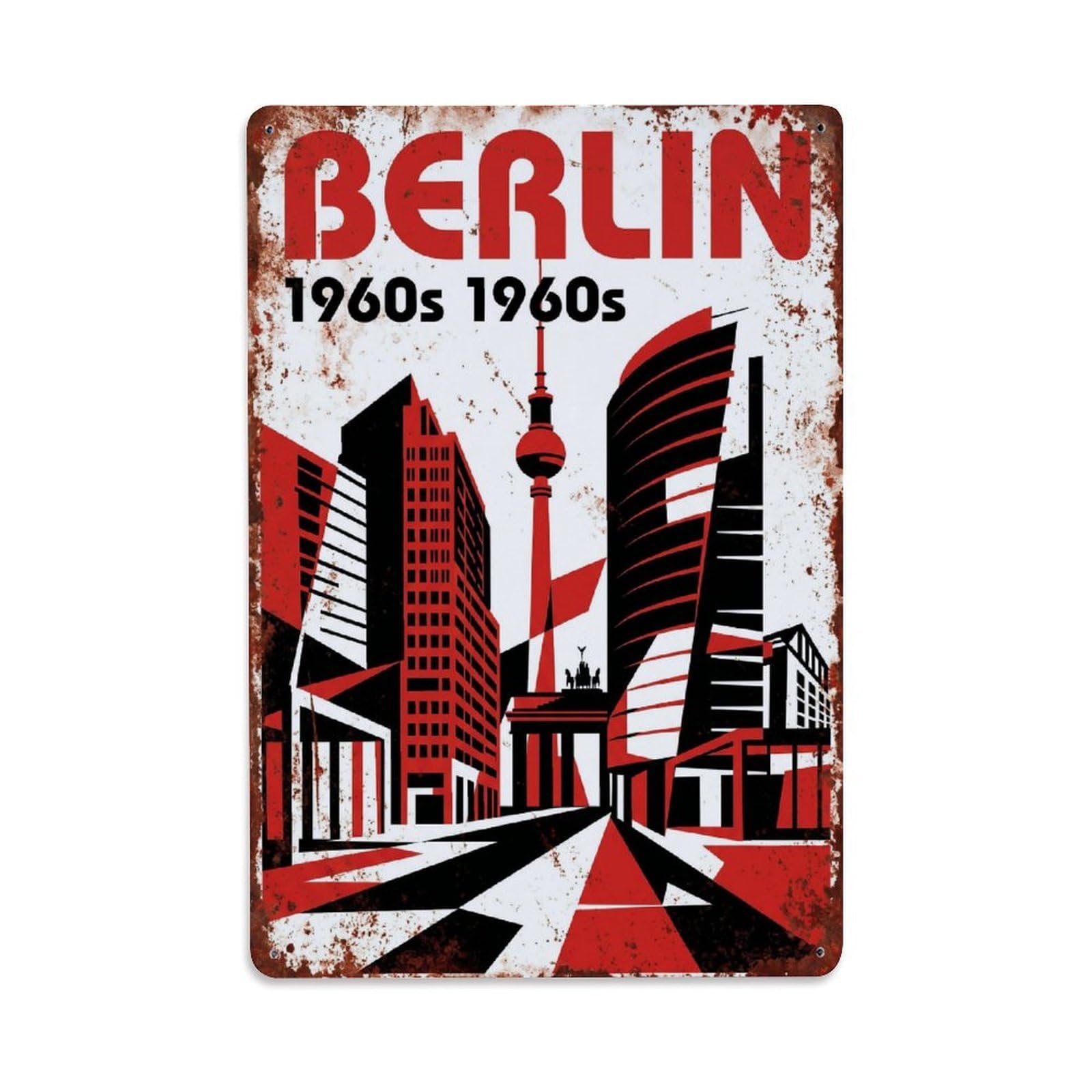 Berlin 1960s TV Tower Germany Retro Travel Metal Tin Sign Plaque Wall Decor for Cafe, Man Cave, Club Bar, Office, Home Garden Round Metal Poster 8x12Inch