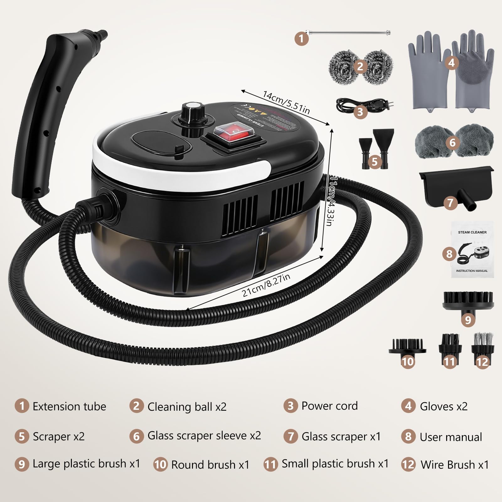 Nettoyeur Vapeur Portable 2500W, Nettoyeur Vaporisateur 4.5 Bar - 1200ml - 6 Vitesses - 15s Préchauffage - Idéal pour Voiture, Cuisine, Sols, Meubles