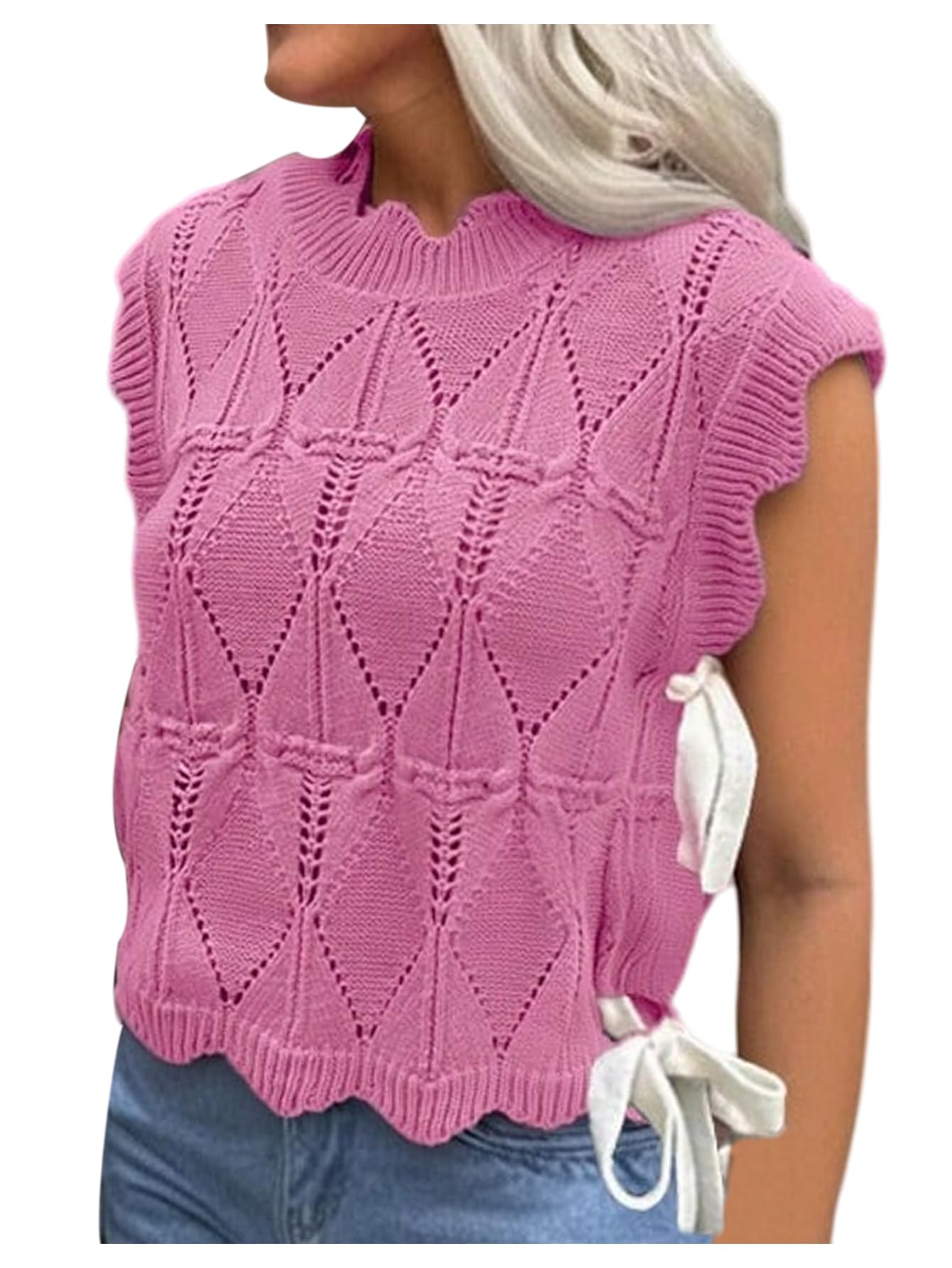 Verdusa Womens Coquette Bow Tie Sweater Vest Summer Sleeveless Crop Knit Tops
