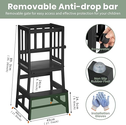 Miniatura 4 de COSYLAND Taburete de cocina para niños multifunción con certificación CPC, con ábaco y pizarra, puede contar y dibujar, taburete de paso Una