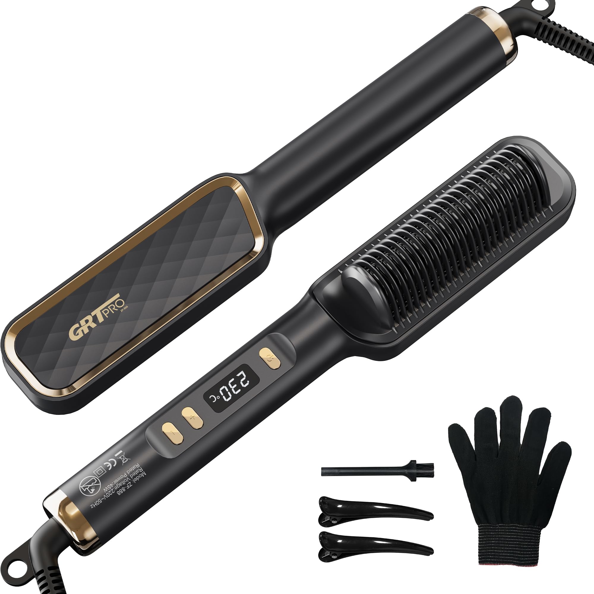Hair Straightener Brush, Ceramic Hair Straighteners and Straightening Brush 2-in-1 for Women,PTC Ceramic Hot Anti-Scald