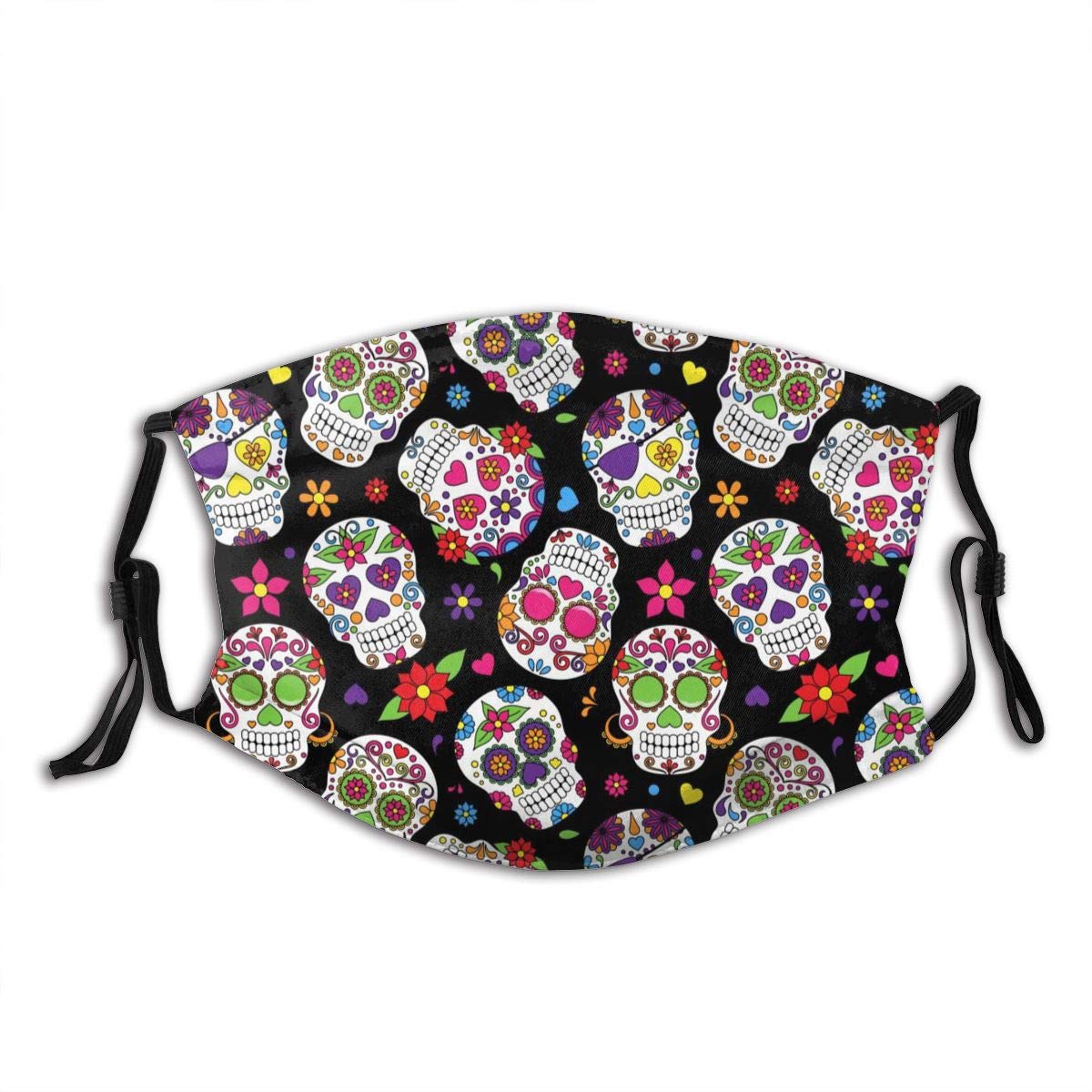 Sugar Skull - Face Cover with Ear Loop - Adult Dust Face Cover Washable Reusable Replaceable Mask with Filter - Outdoor Bandana - Balaclava Headwear for Fishing Hiking Cycling Men/Women