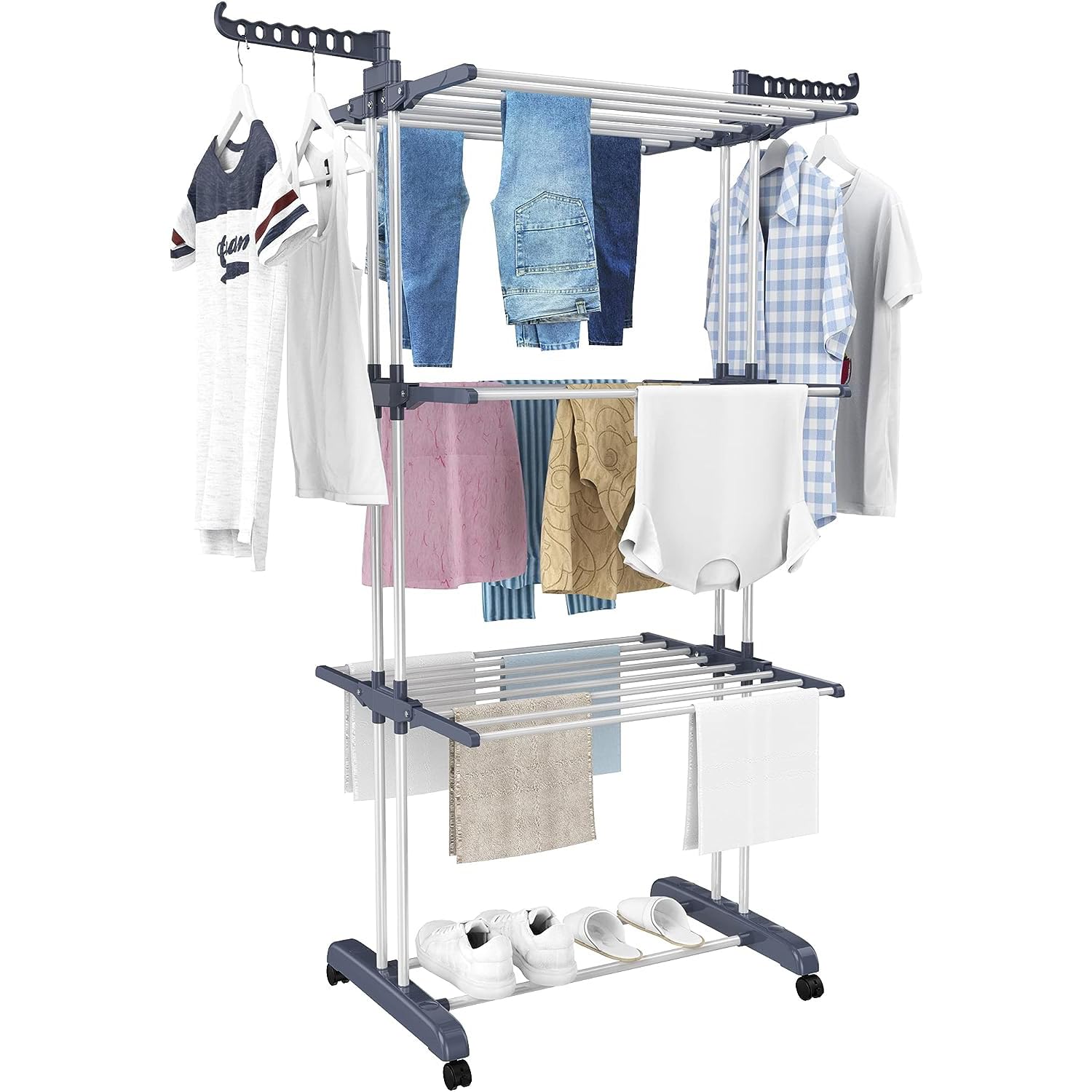 MUMOO BEAR Foldable Clothes Drying Stand Multilayer Clothes Drying Rack Indoor Outdoor Laundry Clothes Airer for Socks Underwear Pants Towel Bras and Baby Clothes (Grey)