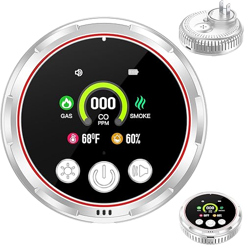 Anillo 5 en 1 con enchufe de gas natural, humo y monóxido de carbono, combinación de detectores de monóxido de carbono incorporada, batería de
