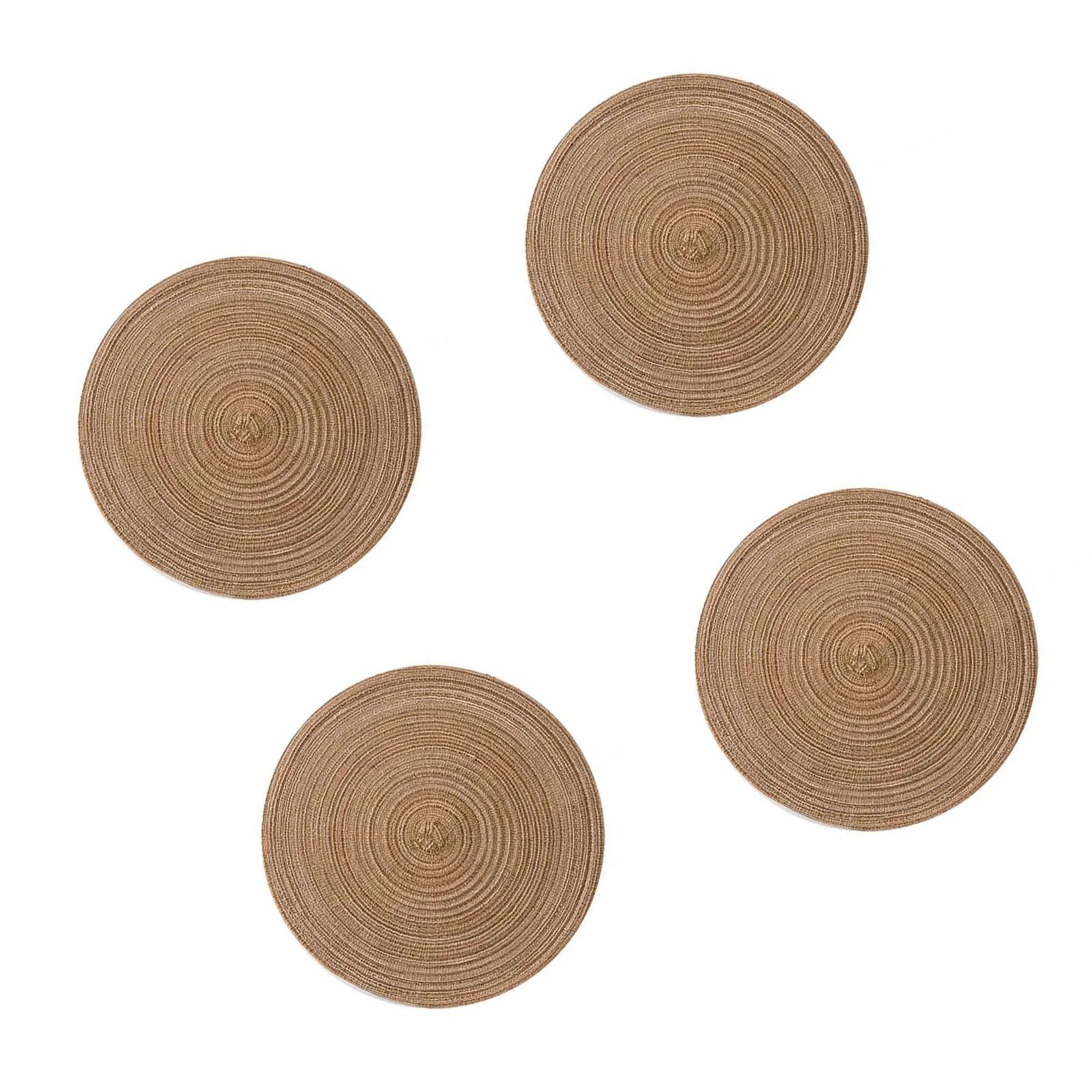 Of 4 Round Braided Woven Table Mats Coasters Faux Rattan 30x30cm Placemat with and Easy Wipe Cleaning Round Braided Woven Placemat