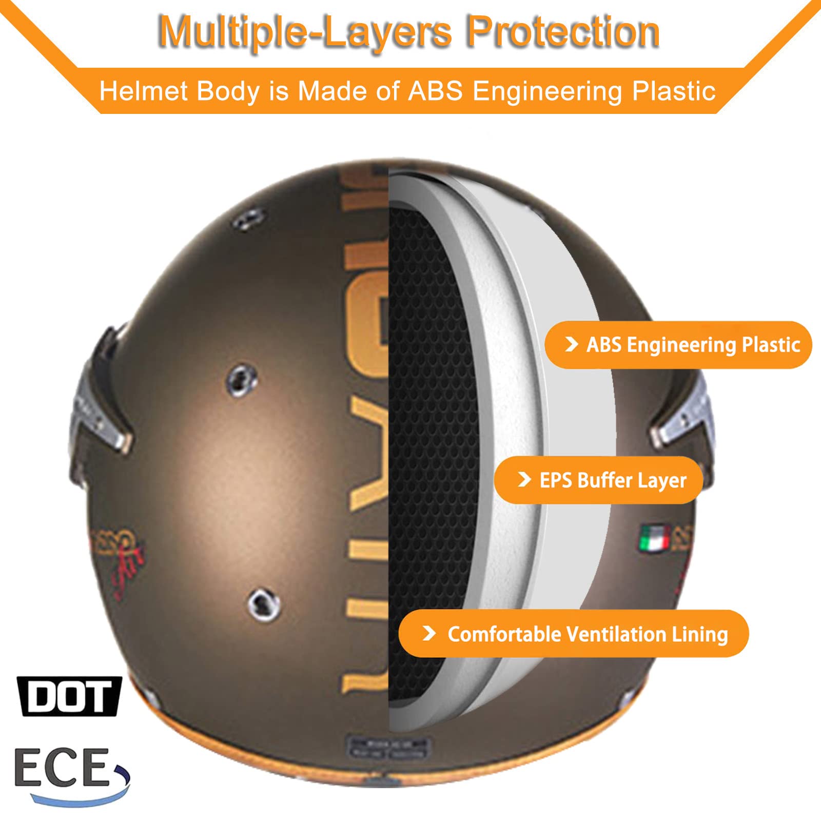 DOT Approved Retro Open-Face-Helmet 3/4 Motorcycle Helmet With Visor · Adults Vintage Motorcycle Half-Face Helmets For Jet Pilot Scooter Chopper Cruiser M~XL (57~62cm - View #9