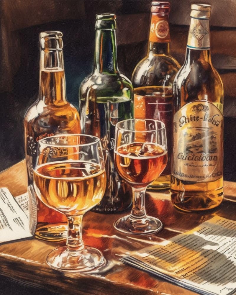 Generic Alcohol Bottles and Cups Cross Stitch Kits for Beginners Stamped Cross-Stitch Supplies Needlework DIY 11CT 3 Strands Cotton Thread Printed DIY Needlepoint Kits 40×50cm (vi73), YYP EMB 66VID73