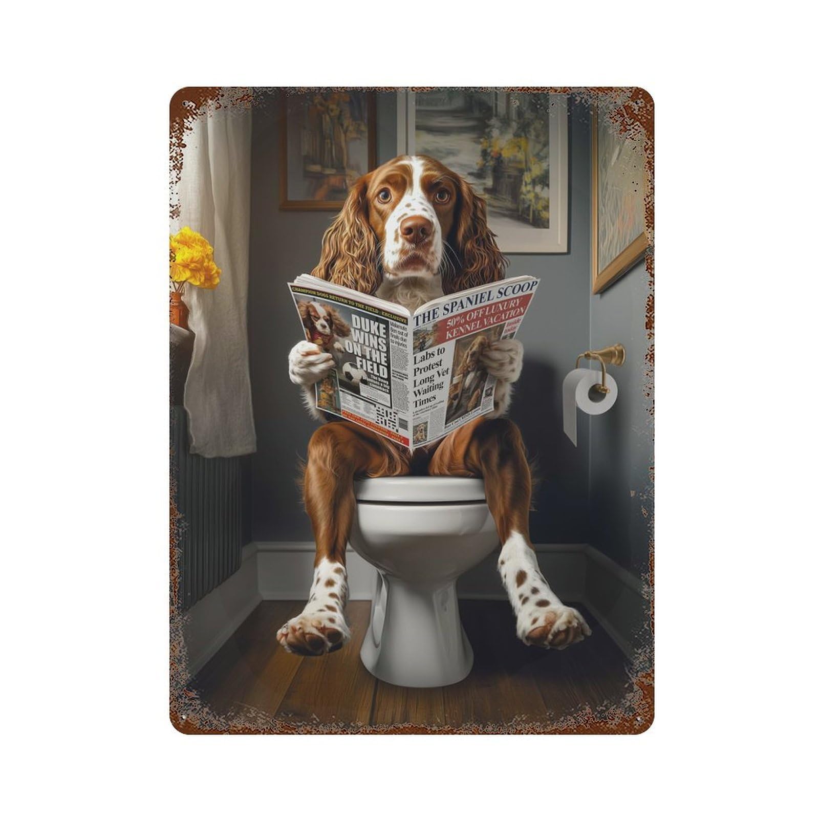 Springer Spaniel Toilet Vintage Rust Metal Sign 15.7"x11.8", Farmhouse Wall Decor for Garage, Pub Or Kitchen