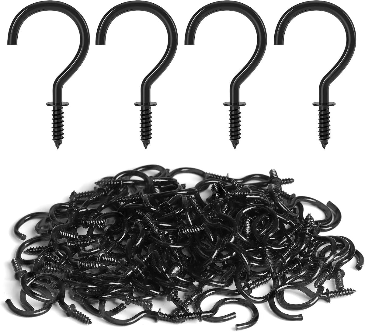 RELBRO Screw Hooks, 1 Inch Metal Screw in Cup Hooks, Black, 100 Pcs | Twist in Thread Hooks, Heavy Duty, Outdoor Indoor Daily Use, for Hanging Coffee Cups Mugs Plants String Lights