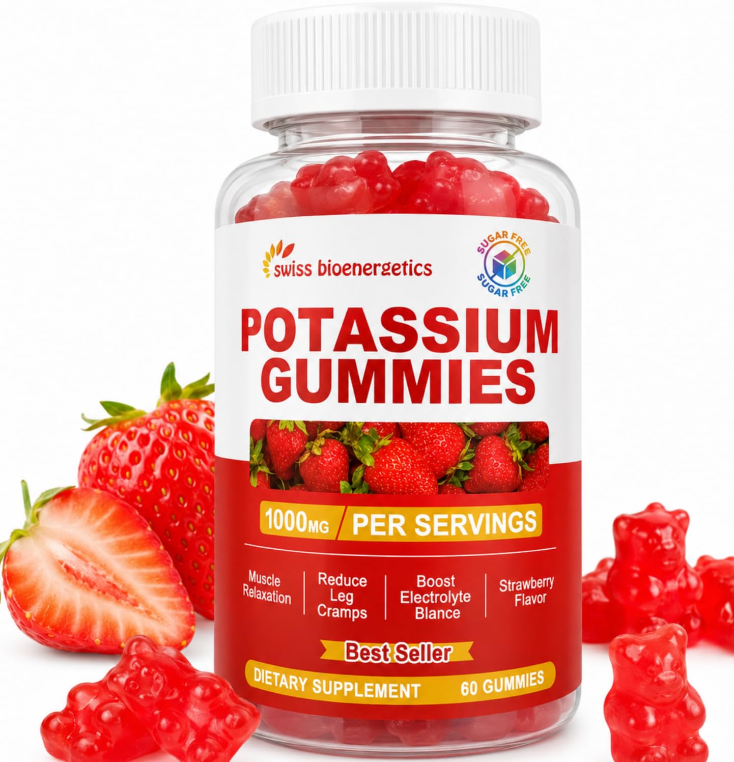 Potassium Gummies for Adults & Kids, Strawberry Flavor, 60 Count Strawberry 60 Count (Pack of 1)