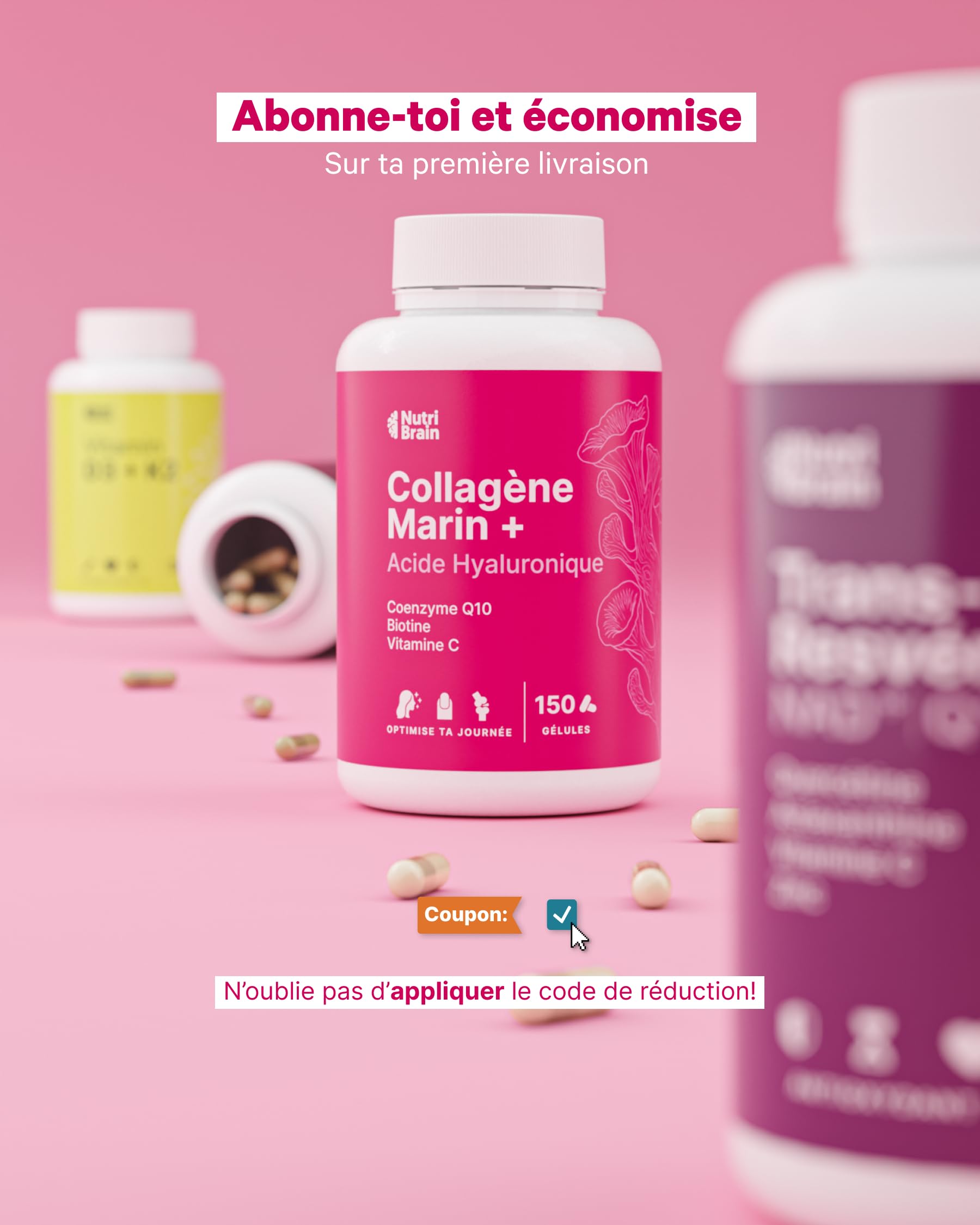 Collagène Marin Hydrolysé Pur + Acide Hyaluronique, Coenzyme Q10, Biotine & Vitamine C | 150 Gélules | Haute Biodisponibilité | 5 Mois | Peptides Type 1 | Peau, Cheveux, Ongles, Articulations