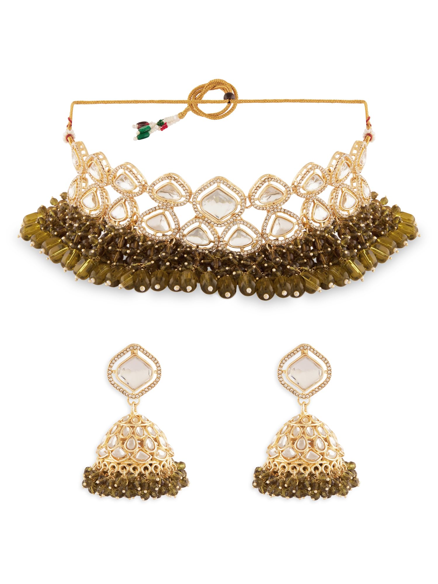 ZAVERI PEARLS Mehndi Green Cluster Beads Dazzling Austrian Diamonds Stones Choker Necklace & Earring Set For Women-ZPFK18087 (B0D4M3HBT4) Amazon Price History, Amazon Price Tracker