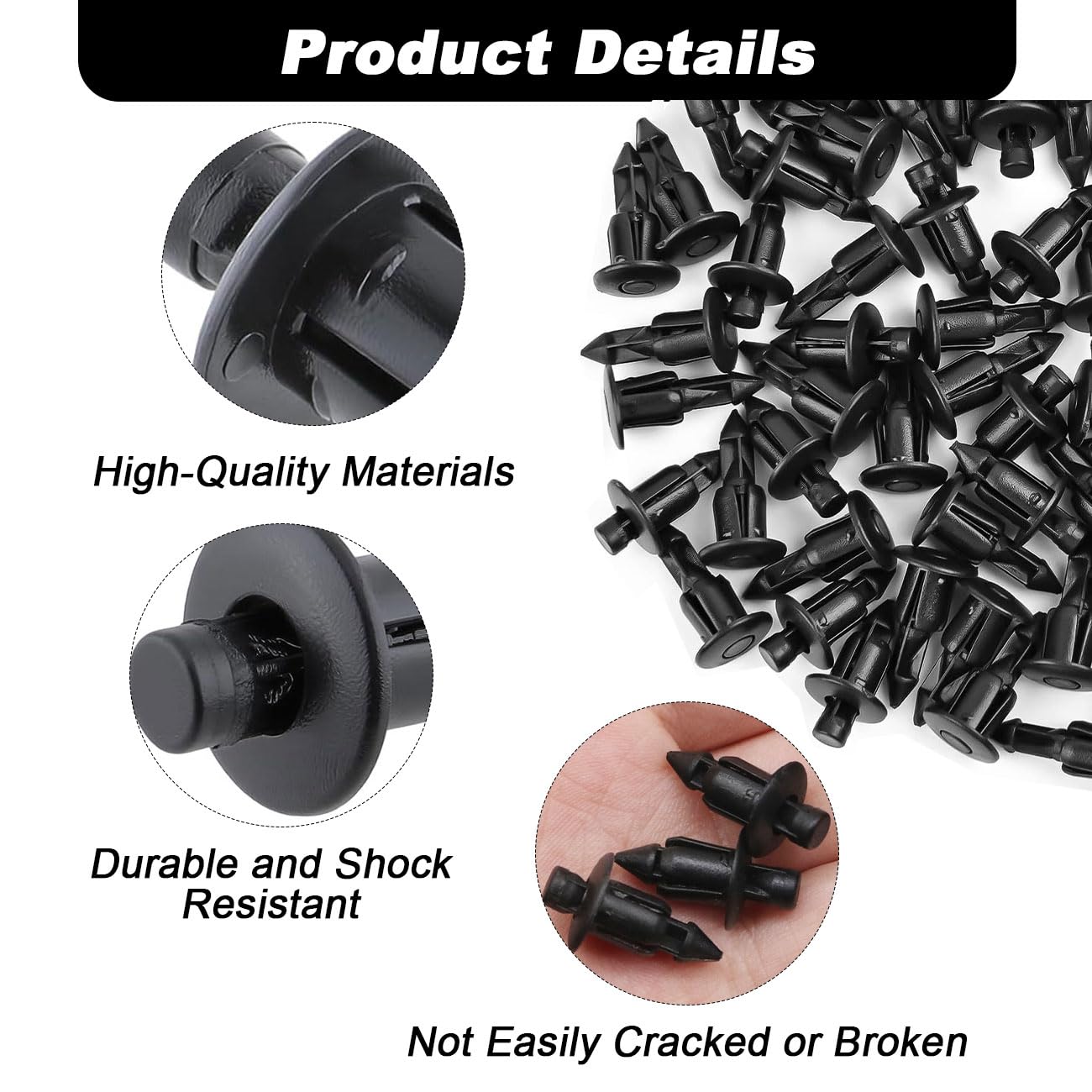 100 Pezzi 6MM Rivetti in Plastica Set, Clip di Plastica Rivet Universali di Fissaggio per Carenatura Pannello Moto Auto Trim Fermagli Parafanghi Sportelli Tipo Spinta Ritegno Clip, Nero