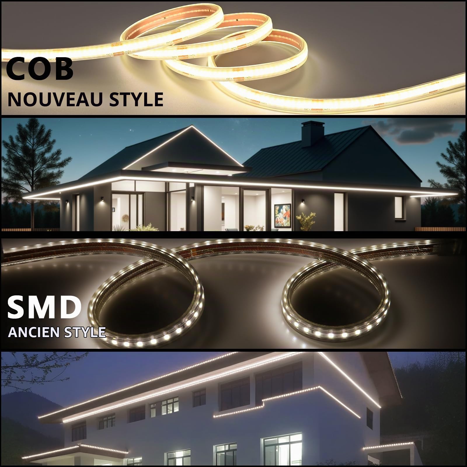BENLUN Ruban LED COB 24V Exterieur Etanche 20m avec Transformateur