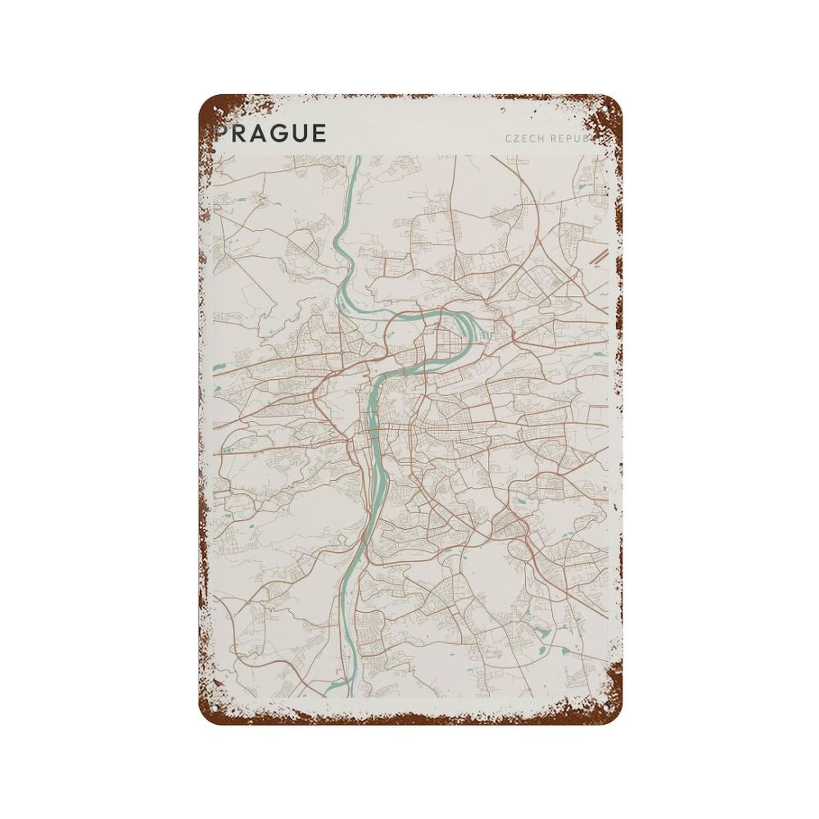 xiaoxiaoshen Prague Map City Czech Republic Wall Decor Art Metal Tin Poster Modern Home Decor Art Home Bar Shop Decorations Vintage Sign 30x20cm