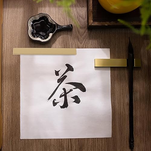 Miniatura 8 de Tofficu Peso de papel de caligrafía china, pisapapeles de cobre plano, herramienta de práctica de caligrafía para pintar escritura Sumi dibujo dorado