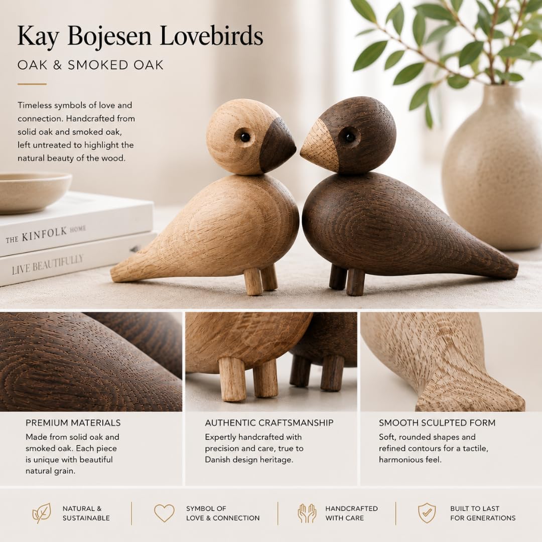 Kay Bojesen Unzertrennliche 1 Paar Figuren 9 cm Singvögel Dekoration, Holz