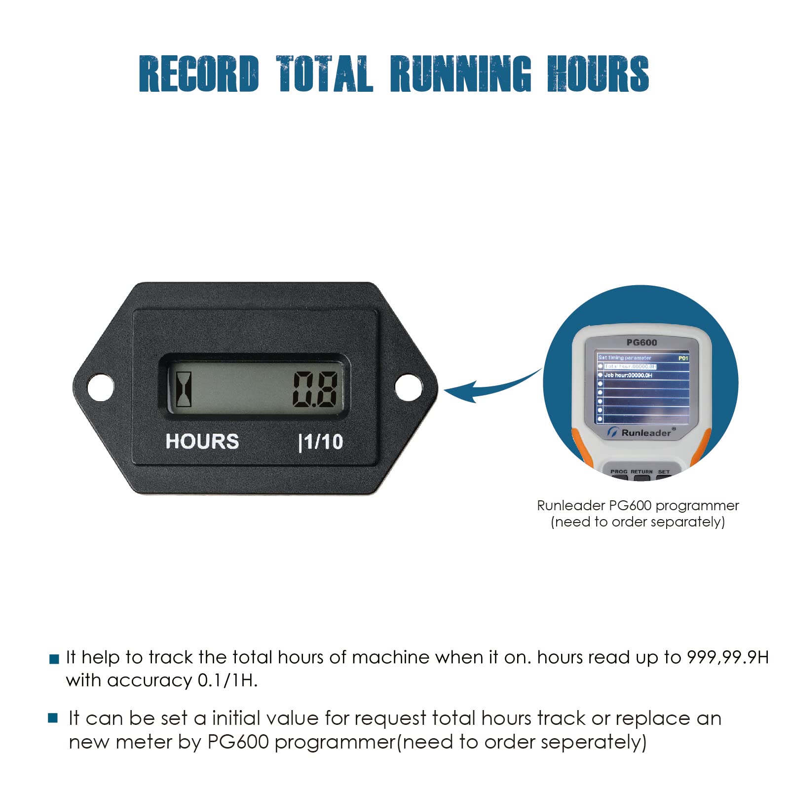 Runleader Contaore LCD digitale, AC da 86V a 230V, archiviazione dati funzionante, design impermeabile per compressore generatore del generatore del tosaerba a base di tosaerba a forma di foglia