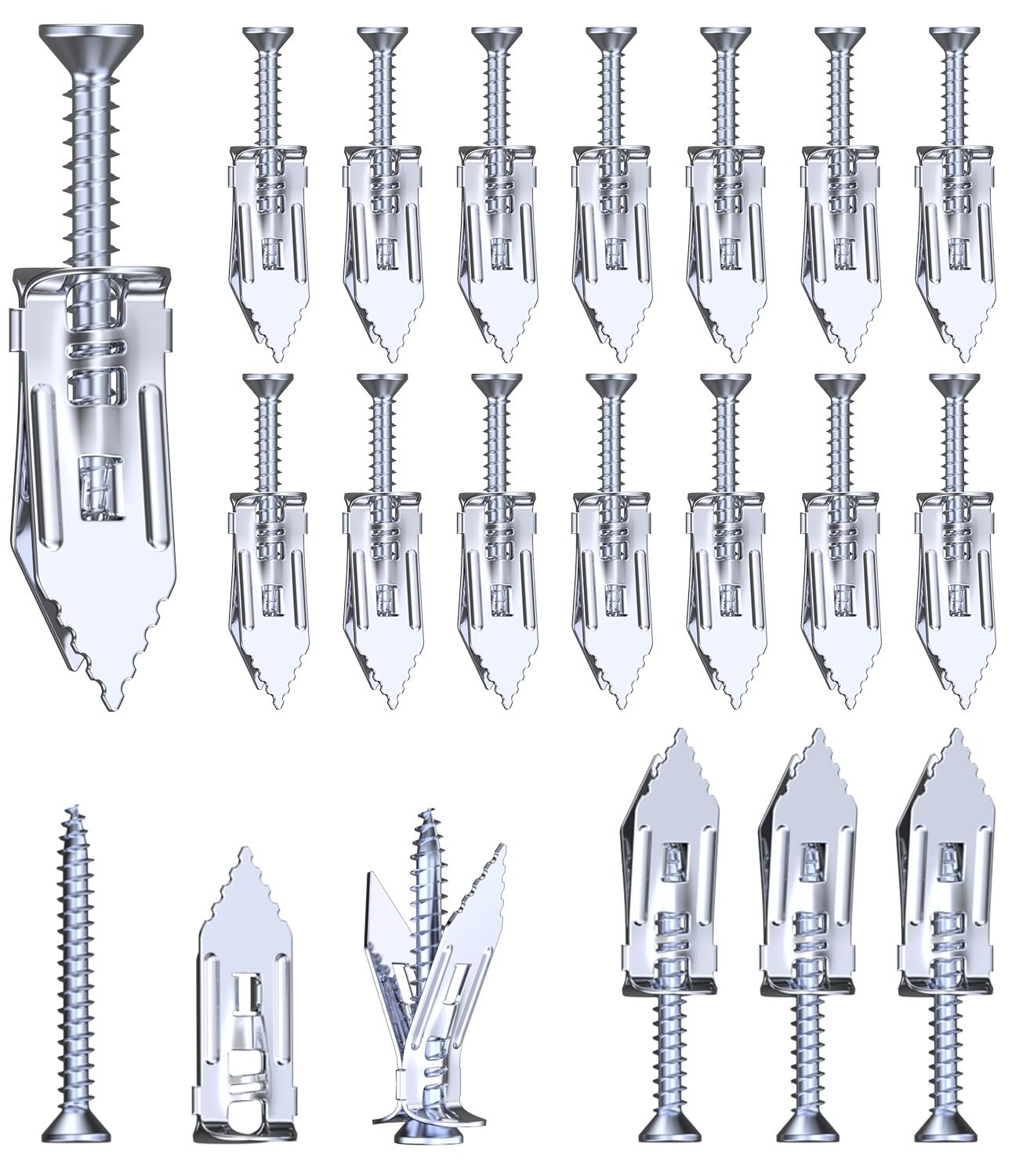 BYSMAH Plasterboard Fixings, 60Pcs Self Drilling Anchor Screws,Heavy Duty Drywall Anchors with Screws Metal Wall Plug Expansion Fixings Blue Zinc(30 Anchors + 30 Screws)