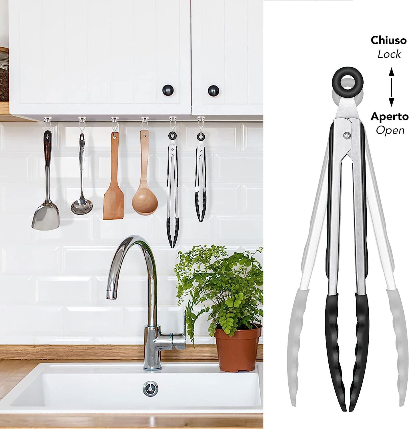 Set di pinze in acciaio inossidabile 304 di alta qualità, pinze per griglia da 30,5 cm e pinze da cucina da 22,9 cm, resistenti al calore fino a 315,6 °C, testa ondulata