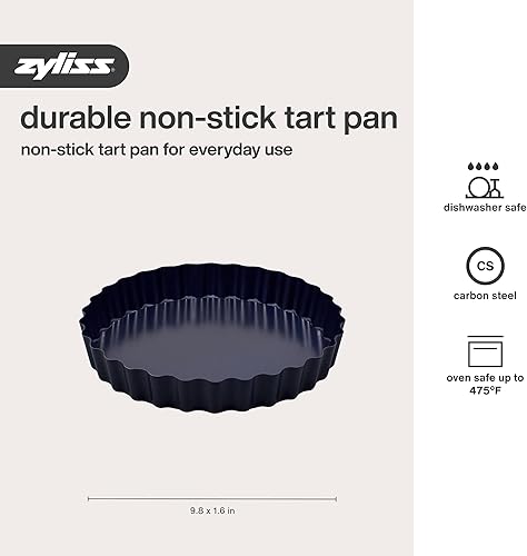 Vista 6 de Zyliss E980197 - Lata antiadherente de base suelta 9.8 in/10 pulgadas Acero al carbono Azul oscuro Lata para pasteles, molde