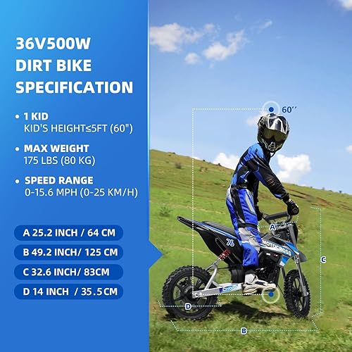 Miniatura 7 de CIYOMY Motocicleta eléctrica todoterreno sin escobillas de 36 V 500 W, hasta 15.6 mph, suspensión doble, luces LED, acelerador de agarre giratorio,