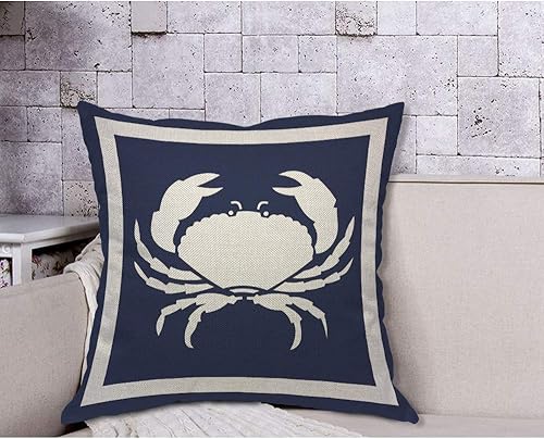 Miniatura 4 de AOYEGO Funda de almohada azul de cangrejo con diseño de mariscos y mariscos, animales náuticos marinos, silueta de crustáceos marinos, 18 x 18