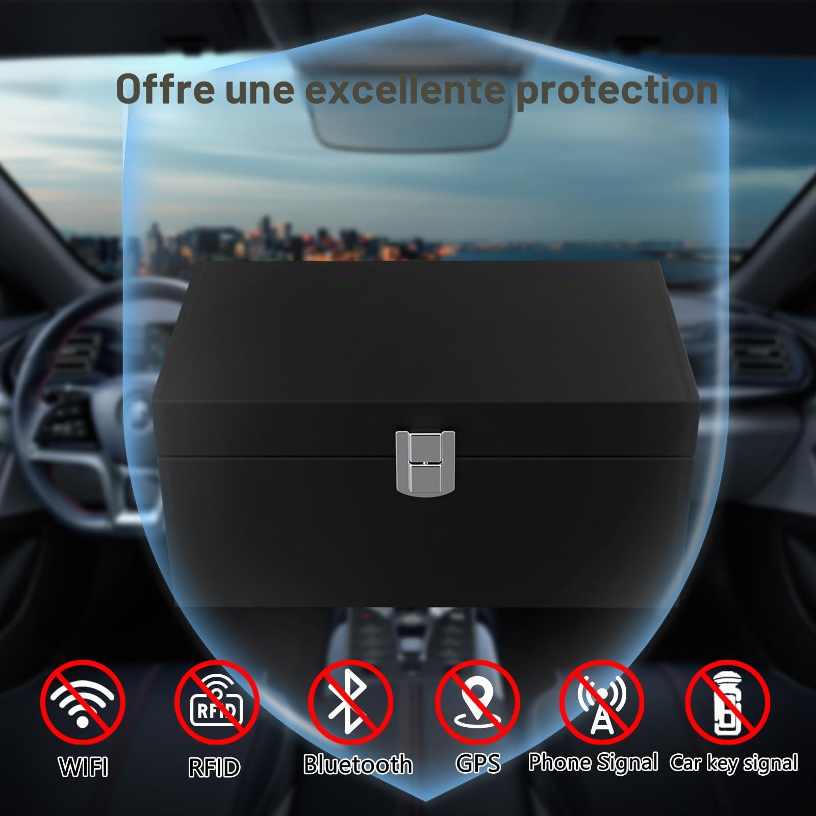 Boîte Anti RFID Clé Voiture Ensemble avec Etui RFID, Keyless Go Boîte Protection, Boîte Antivol Faraday, Bloque Signal RFID Boîte, Boitier Anti Ondes Clé Voiture (Petit)