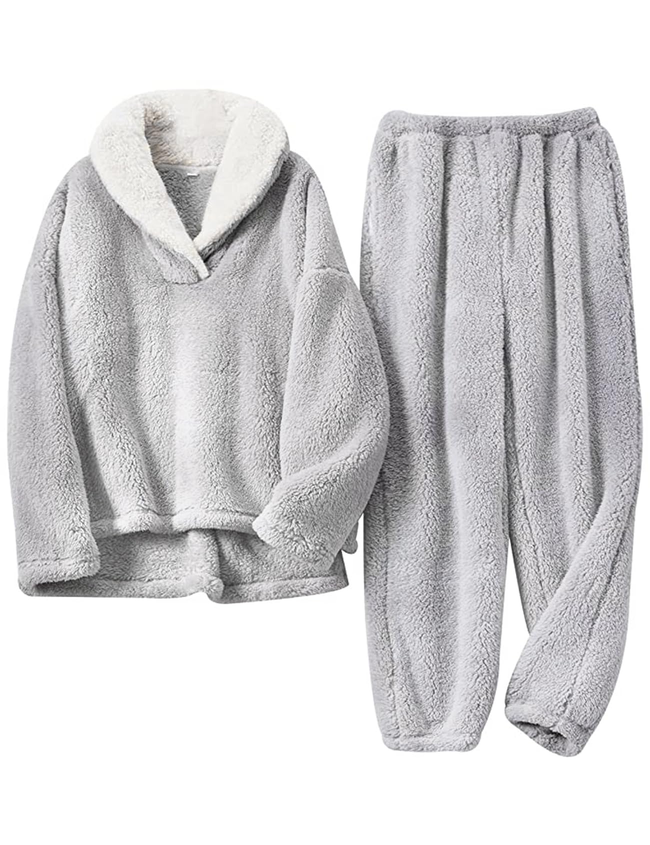 Yimoon Womens Winter Fluffy Pajama Set Fleece Pullover Loose Plush Lounge Sets Sleepwear Fuzzy 2 Piece Pjs Set