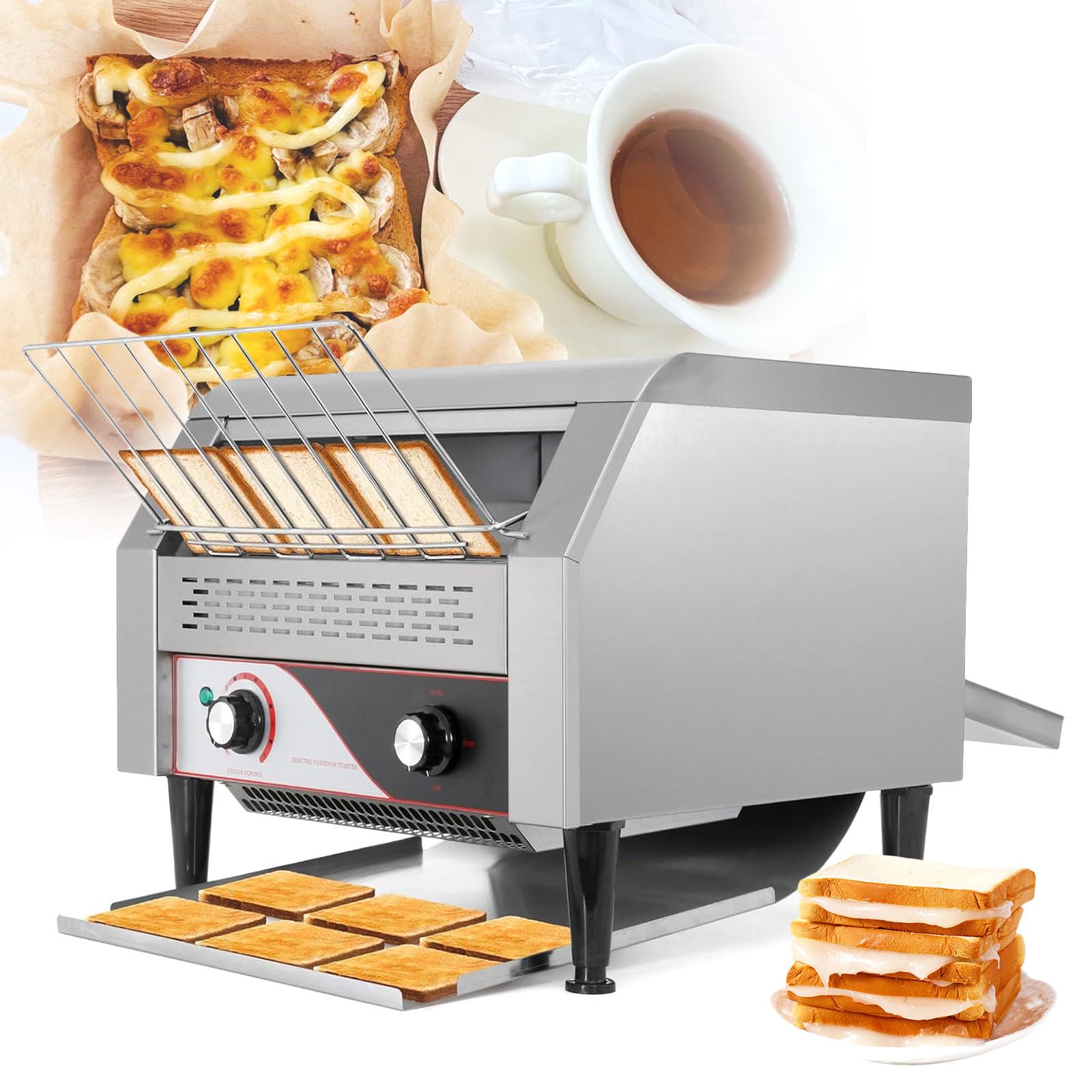 Tostadora Comercial,300-450 Rebanadas/Hora,Tostadora de Restaurante con Cinta Transportadora,Tostadoras Industriales de Alta Resistencia con Doble Calentamiento para Panecillos y Bagels,450PCS/Hour