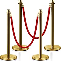 Vista 1 de Wesiti 4 piezas de cola de poste de acero inoxidable, cuerda de terciopelo rojo de 5 pies, cuerdas y postes de alfombra roja, puntales y cuerdas