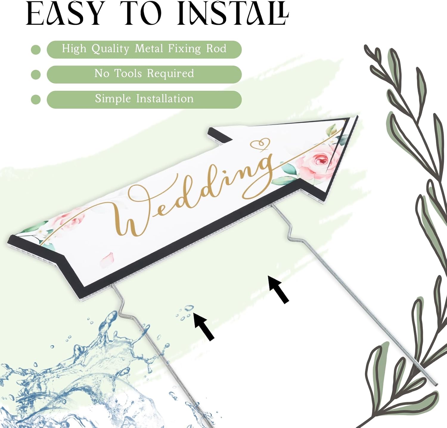 Wenqik 10 Pcs Wedding This Way Directional Parking Signs Include 4 Square and 6 Arrow Shaped Wedding Directional Parking Road Signs with Stakes, Large Double Sided(Pink,Floral)