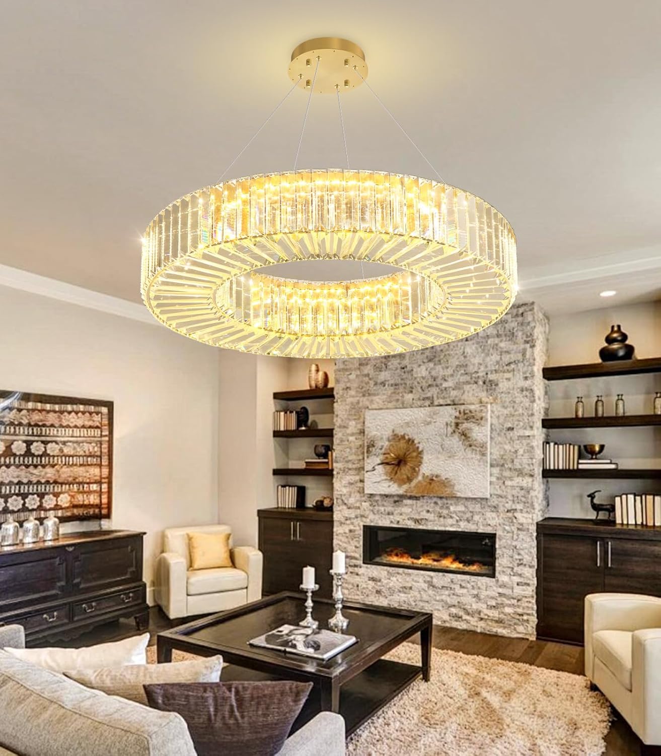 Modern Chandeliers for Dining Room Crystal Ceiling Hanging Lighting Fixtures for Bedroom Living Room Hallway 24 Inch Gold Light LED Dimmable Lights