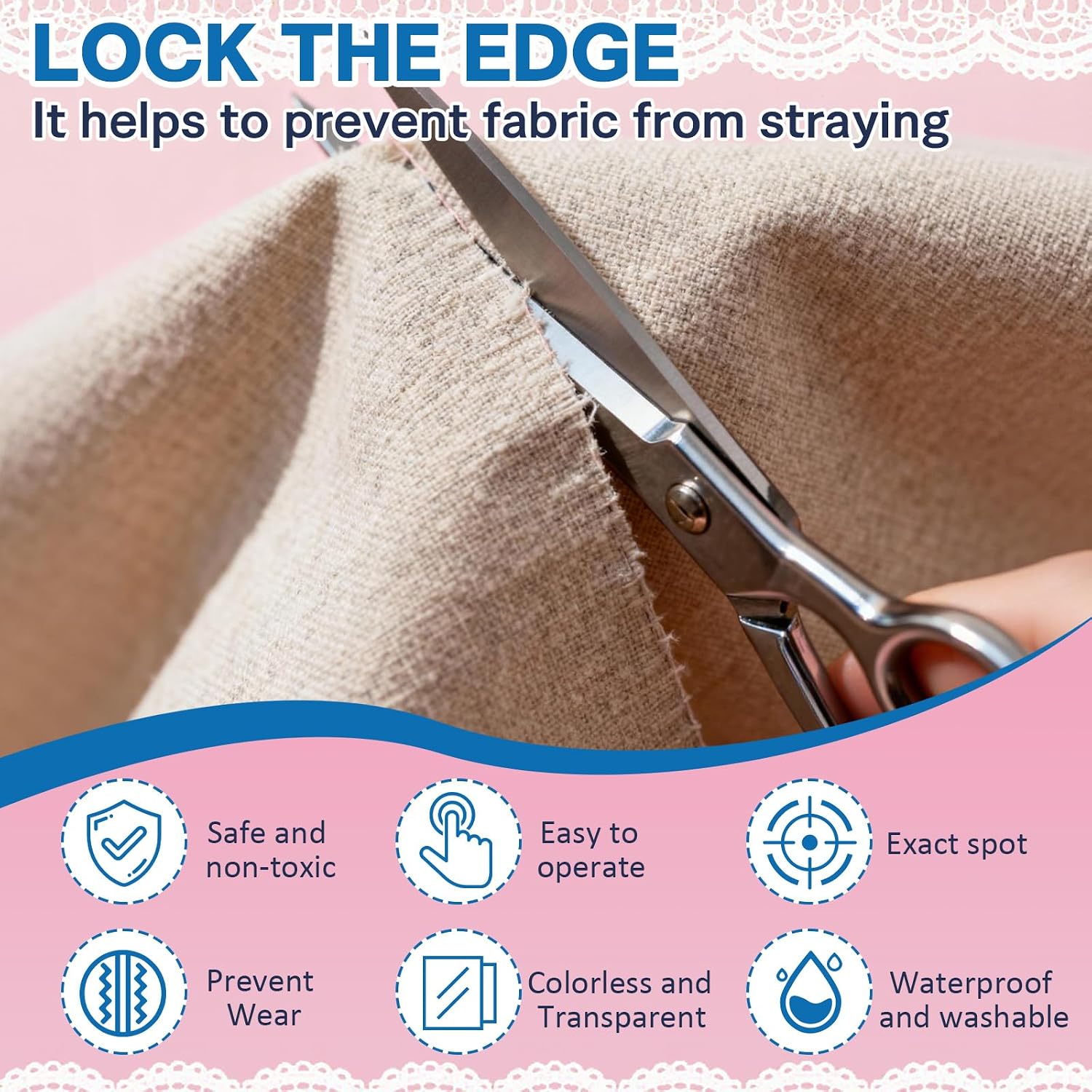 60ml Fray Stop for Fabric,Fray Check for Fabric Clear, Dried Clear Soft Flexible with Brush Wooden Scraper, Prevent Fraying and Edge Sealing Suit for Embroidery, Quilting,Stitchery
