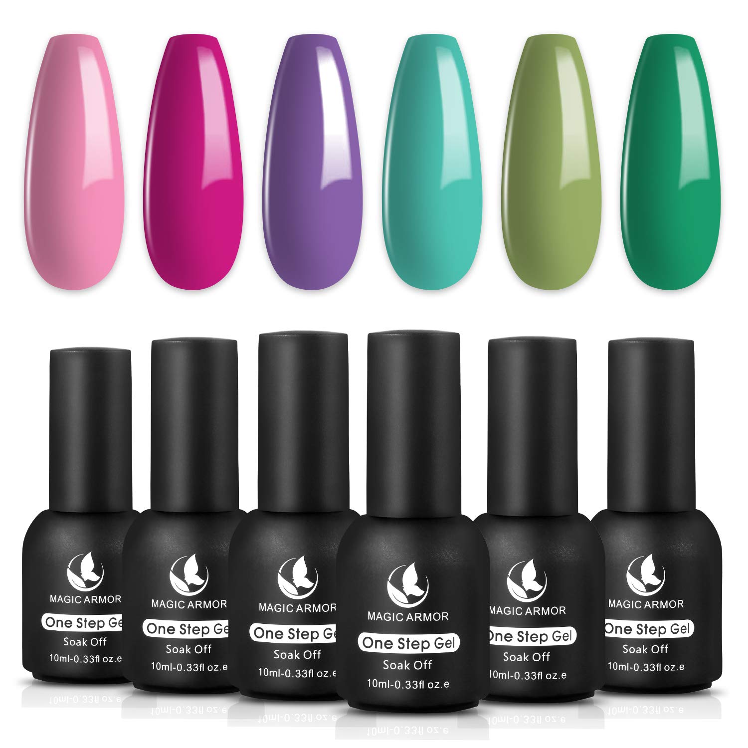 MAGIC ARMOR One Step Gel Nail Polish Set 10ml No Need Base and Top Coat Bright Pink Gel Polish Rose Red Purple Olive Green Nails Popular Colors