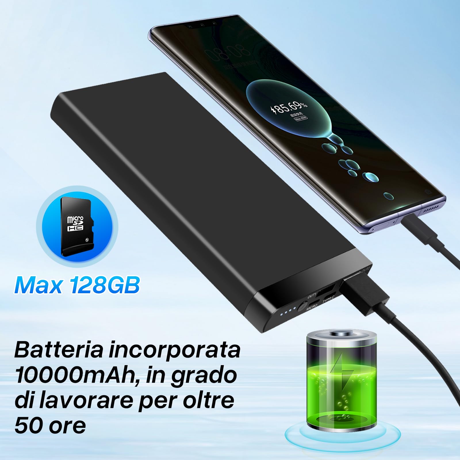 Portatile Telecamera Nascosta, 10000mAh Power Bank Micro Camera Spia Nascosta, HD 1080P Mini Spy Cam con Visione Notturna e Sensore di Gravità per Interno/Esterno
