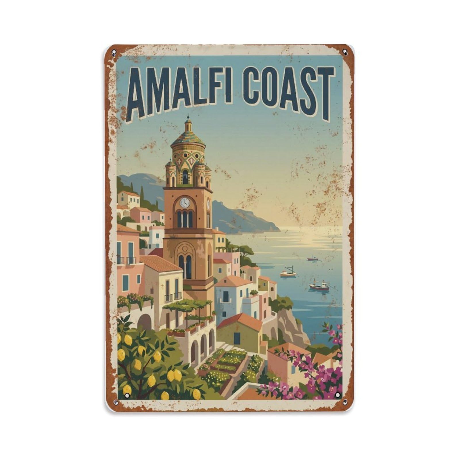 Vintage Travel Campanile Italy Village Metal Tin Sign Plaque Wall Decor for Cafe, Club Bar, Office, Home Garden Metal Poster 8x12Inch