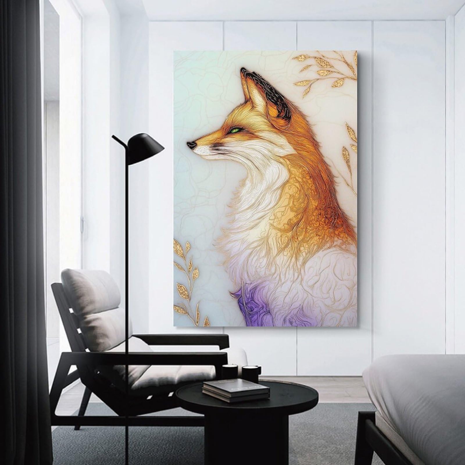 Junmoney Elegant Fox Portrait with Golden Accents Home Decor Wall Art, 08x12inch(20x30cm), for Work Areas, Reading Rooms Or Studios, An Interior Accent for Desk Areas