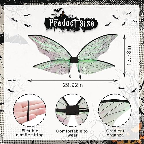 Miniatura 2 de ALIBBON Disfraz de alas de hadas para mujeres, niños y niñas, alas de mariposa, princesa, ángel, elfo, accesorios para fiesta de Halloween