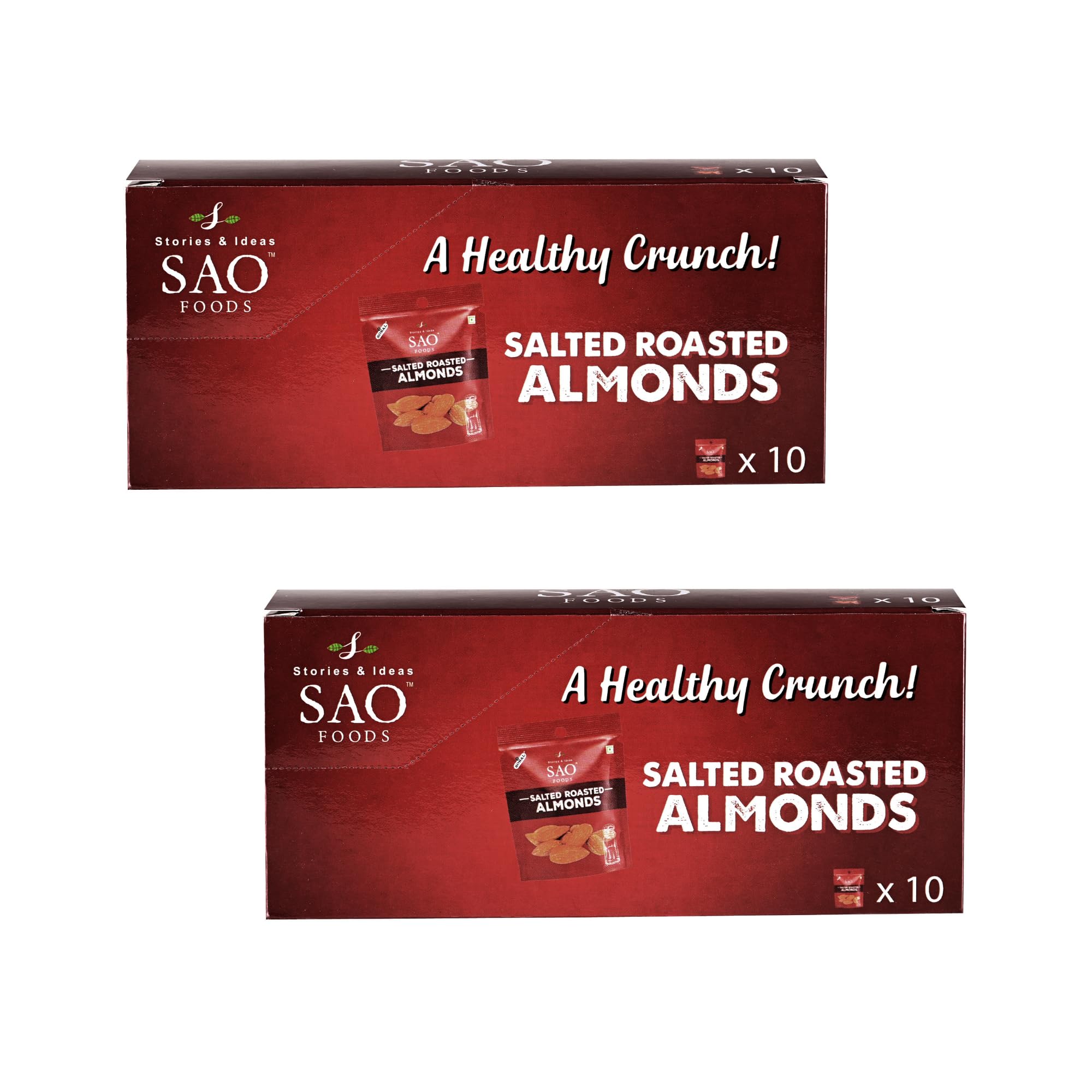 SAO Foods Salted Roasted Almonds | 100% Flavourful | Healthy Snack – On-the-Go Dry Fruit & Nuts | Salted Roasted Badam for Anytime Snacking (Pack of 20)(200g)