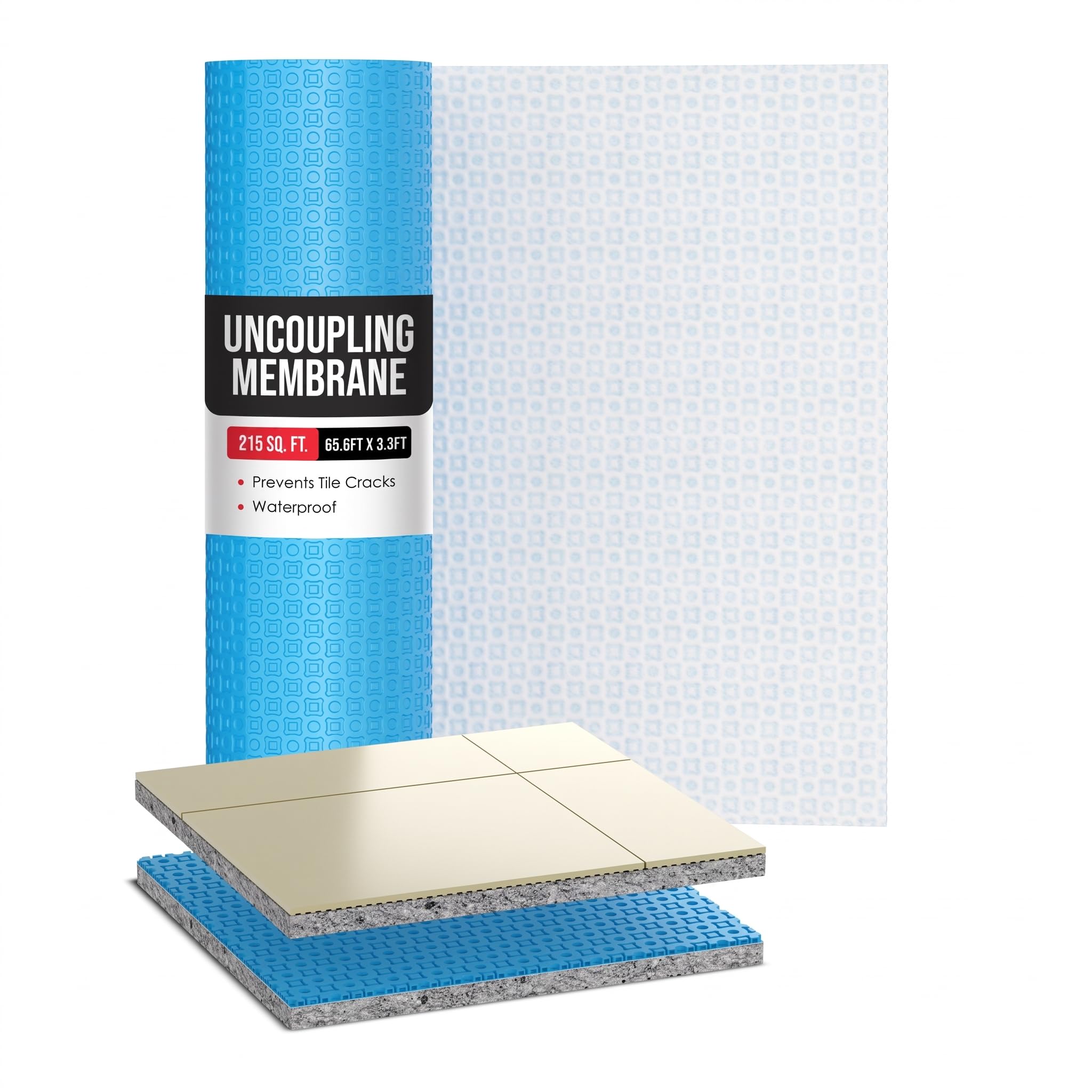 Uncoupling Membrane, Decoupling, 1/8" Thick, 3.3' x 65.6' / 215 Sq Ft