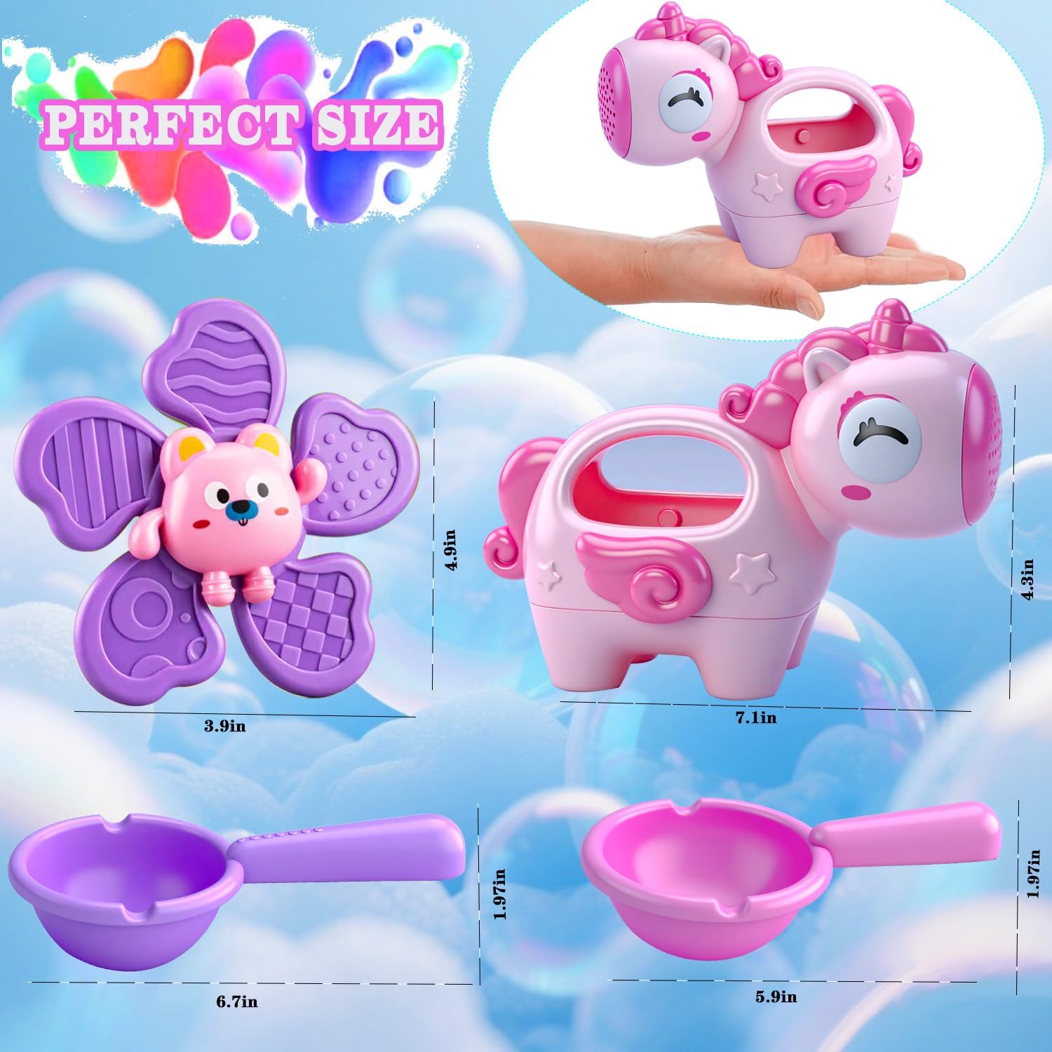 Baby Bath Toys for Kids Ages 1-3, Bathtub Toys for Babies 6-12-18 Months Toddlers, Suction Cup Spinner Toys & Unicorn Watering Can, Sand Beach Pool Water Table Toys for Infants Girls 1 2 3 4(Pink)